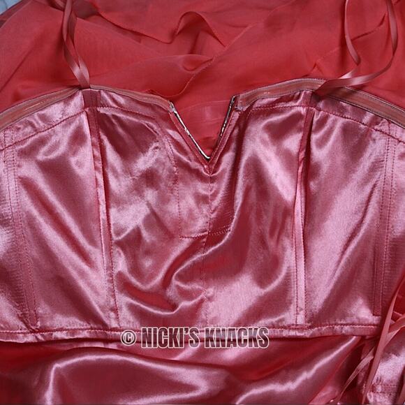 La Femme Hot Coral Strapless High Low Prom Dress Embellished Formal Gown Size 6 - Picture 9 of 13